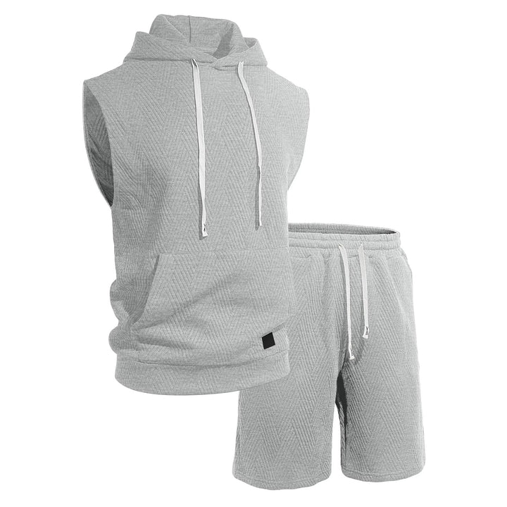 Herren nan ärmelloses Kapuzen-Lounge-Set aus strukturierter Baumwollmischung mit Kängurutasche und elastischer Freizeithose Echo Archiv