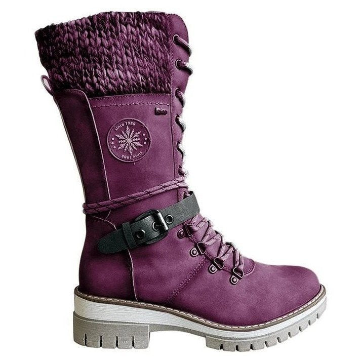 Damen nan hoher Schnürstiefel mit Strickbündchen, robuster Profilsohle und seitlichem Reißverschluss Echo Archiv