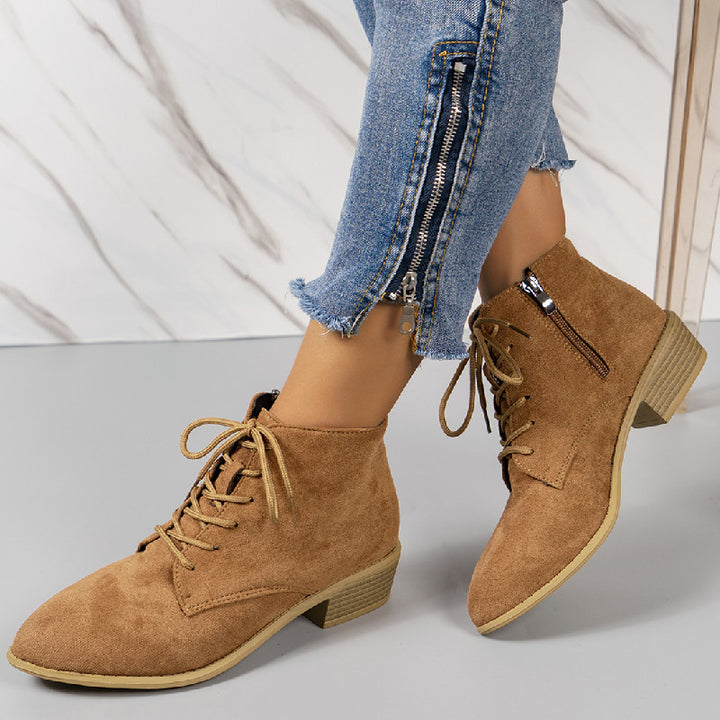 Damen nan knöchelhohe Schnürstiefelette aus Veloursoptik mit seitlichem Reißverschluss und niedrigem Blockabsatz Echo Archiv