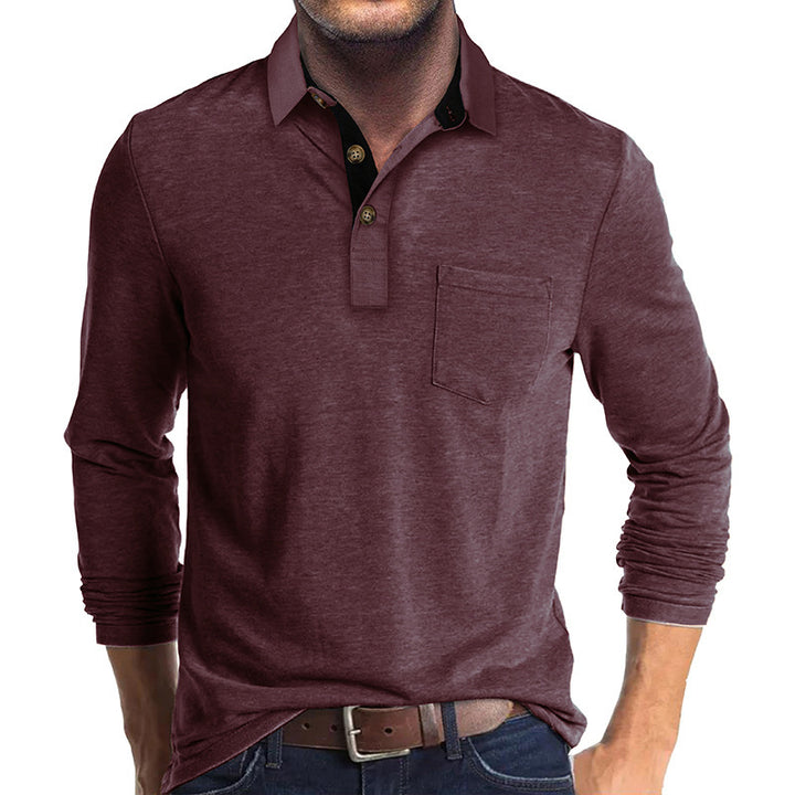 Herren Poloshirt mit langen Ärmeln und Brusttasche Echoarchiv
