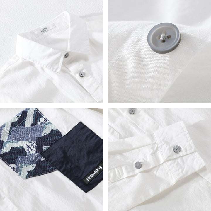 Herren Leichtes Baumwoll-Overshirt mit kontrastierter Patch-Brusttasche im Layering‑Stil Echoarchiv
