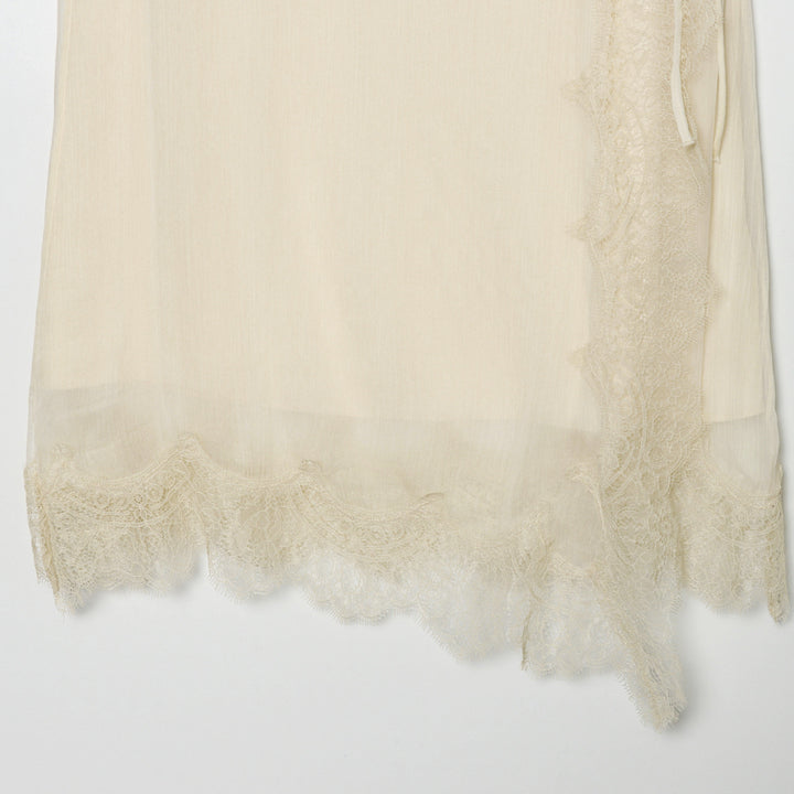 Damen Semi-transparenter Wickel-Midirock aus Chiffon mit Spitzensaum und Bindeband Echoarchiv