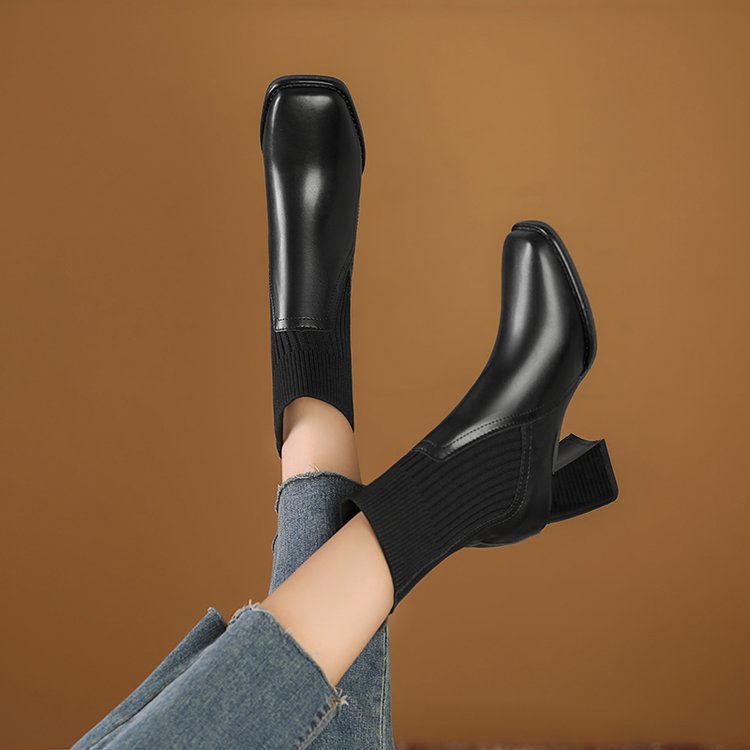 Damen Elegante Chunky Stiefeletten mit Strick-Einsatz Echo Archiv