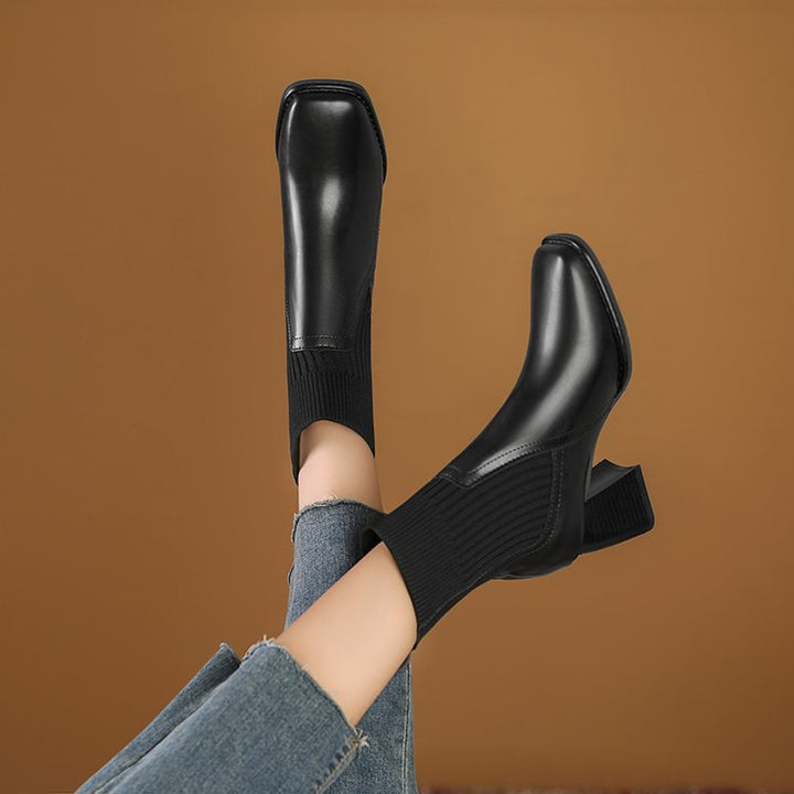 Damen Elegante Chunky Stiefeletten mit Strick-Einsatz Echo Archiv