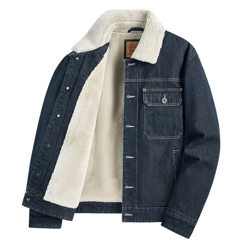 Herren Warme Denimjacke mit Kunstfellkragen Echo Archiv