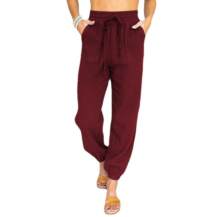 Damen Leichte Leinen-Joggerhose mit Tunnelzug, aufgesetzten Taschen und elastischen Bündchen Echo Archiv