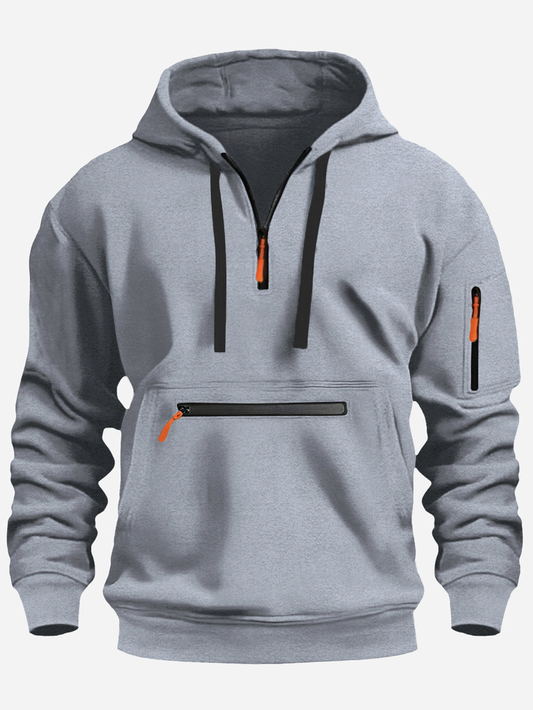Herren Kapuzenpullover mit Halbzip, Kängurutasche und verdeckten Reißverschlüssen – Cavarno