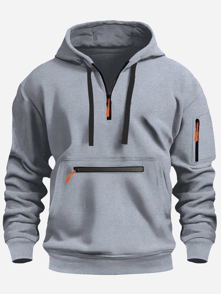 Herren Kapuzenpullover mit Halbzip, Kängurutasche und verdeckten Reißverschlüssen – Cavarno