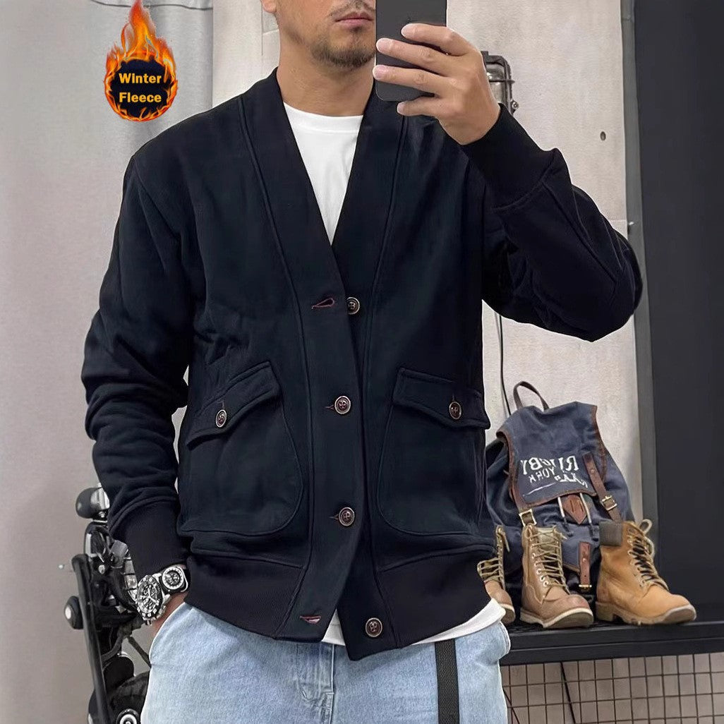 Herren Fleece-Cardigan mit Knopfleiste und aufgesetzten Taschen Echoarchiv