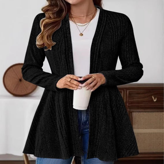 Damen Offener Gerippter Longcardigan mit ausgestelltem Saum Echoarchiv