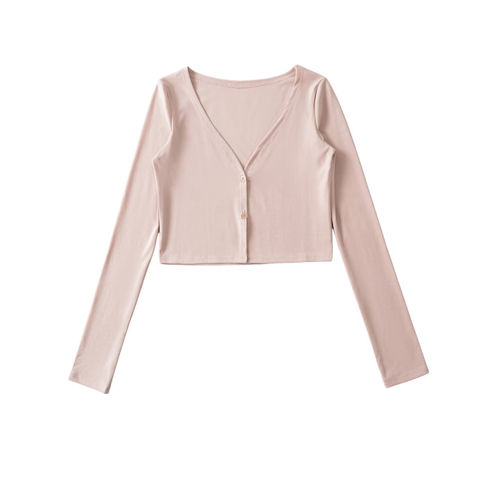 Damen Cropped Jersey-Cardigan mit tiefem V-Ausschnitt und schmaler Knopfleiste Echoarchiv