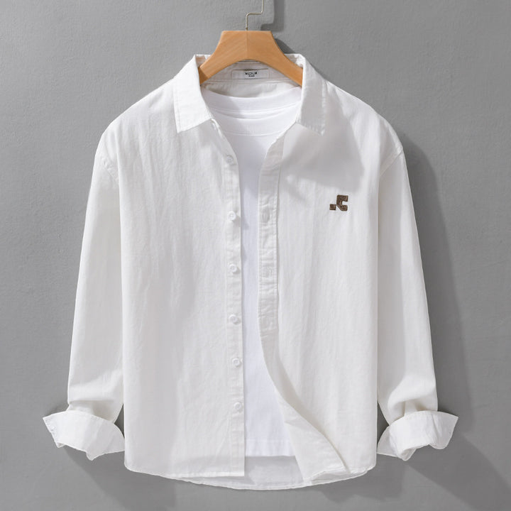 Herren Lässiges Baumwoll-Overshirt mit Kentkragen, dezentem Sticklogo und Relaxed‑Fit Echoarchiv