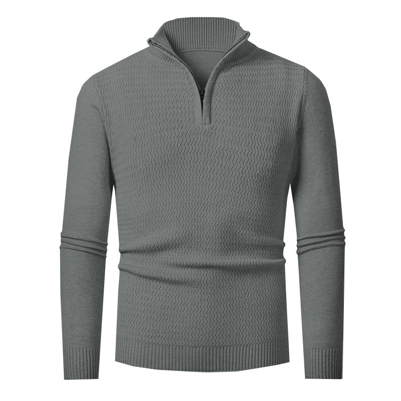 Herren nan Feinstrick-Halbzip-Pullover mit strukturierter Wellenoptik und Stehkragen Echo Archiv