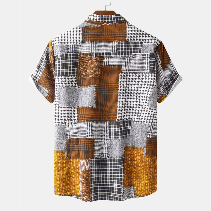 Herren Kurzarmhemd mit kreativem Patchwork-Design und strukturiertem Stoff Echoarchiv