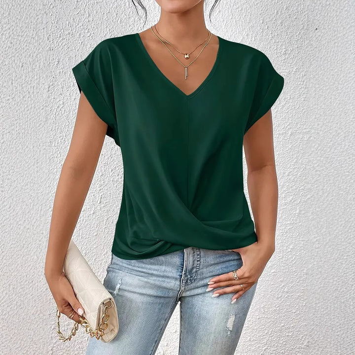 Damen elegante V-Ausschnitt Bluse mit lässiger Drapierung Echo Archiv