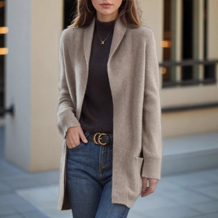 Damen Offener Longcardigan aus Soft‑Strick mit aufgesetzten Taschen – Veloura