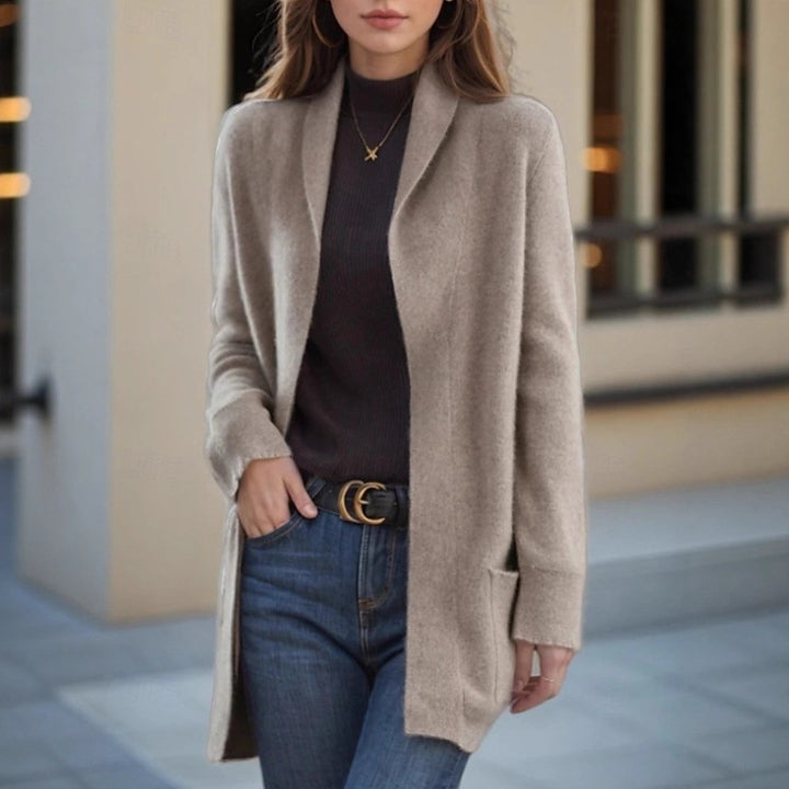 Damen Offener Longcardigan aus Soft‑Strick mit aufgesetzten Taschen – Veloura