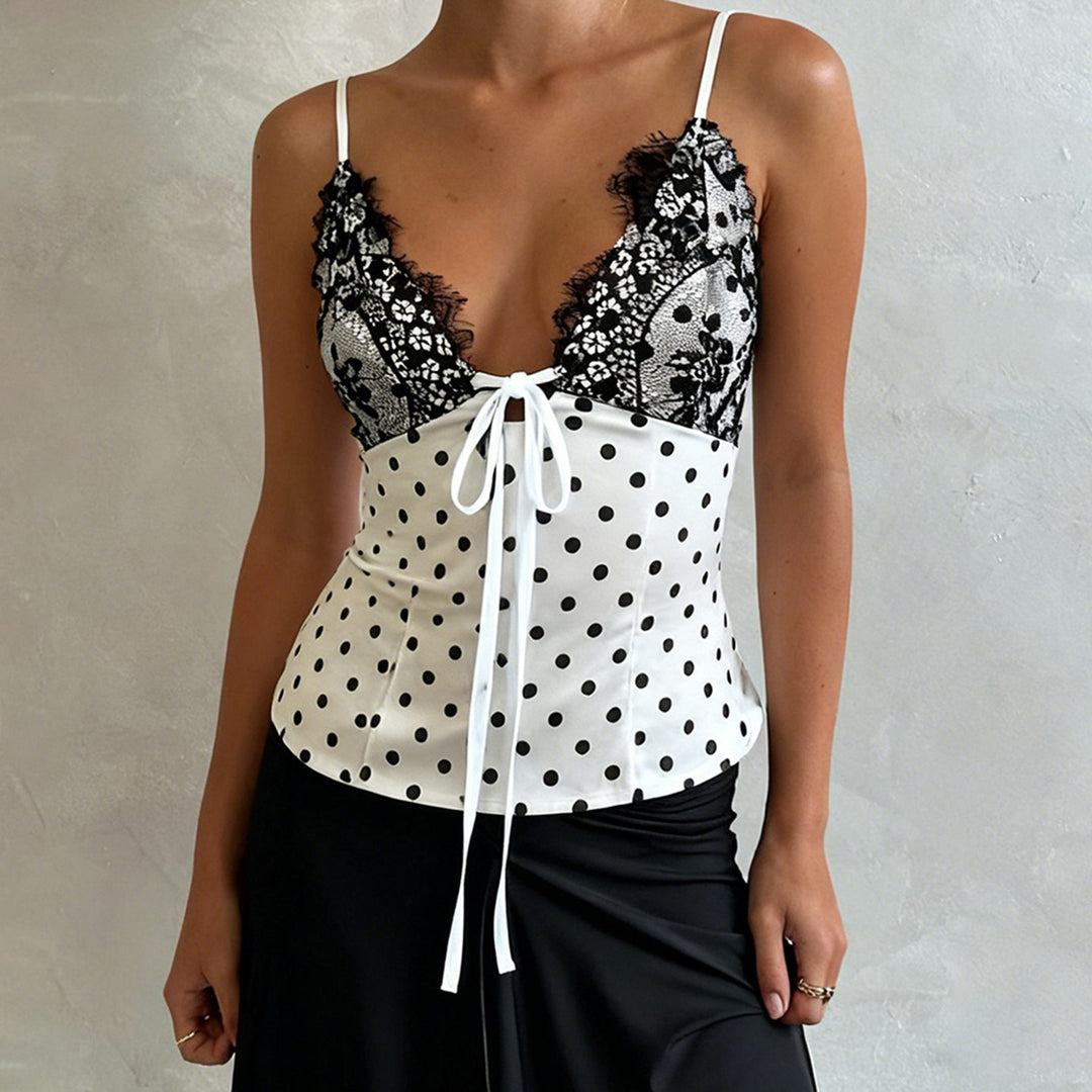 Damen Sexy Spitzen-Trägertop mit gepunktetem Design Echo Archiv