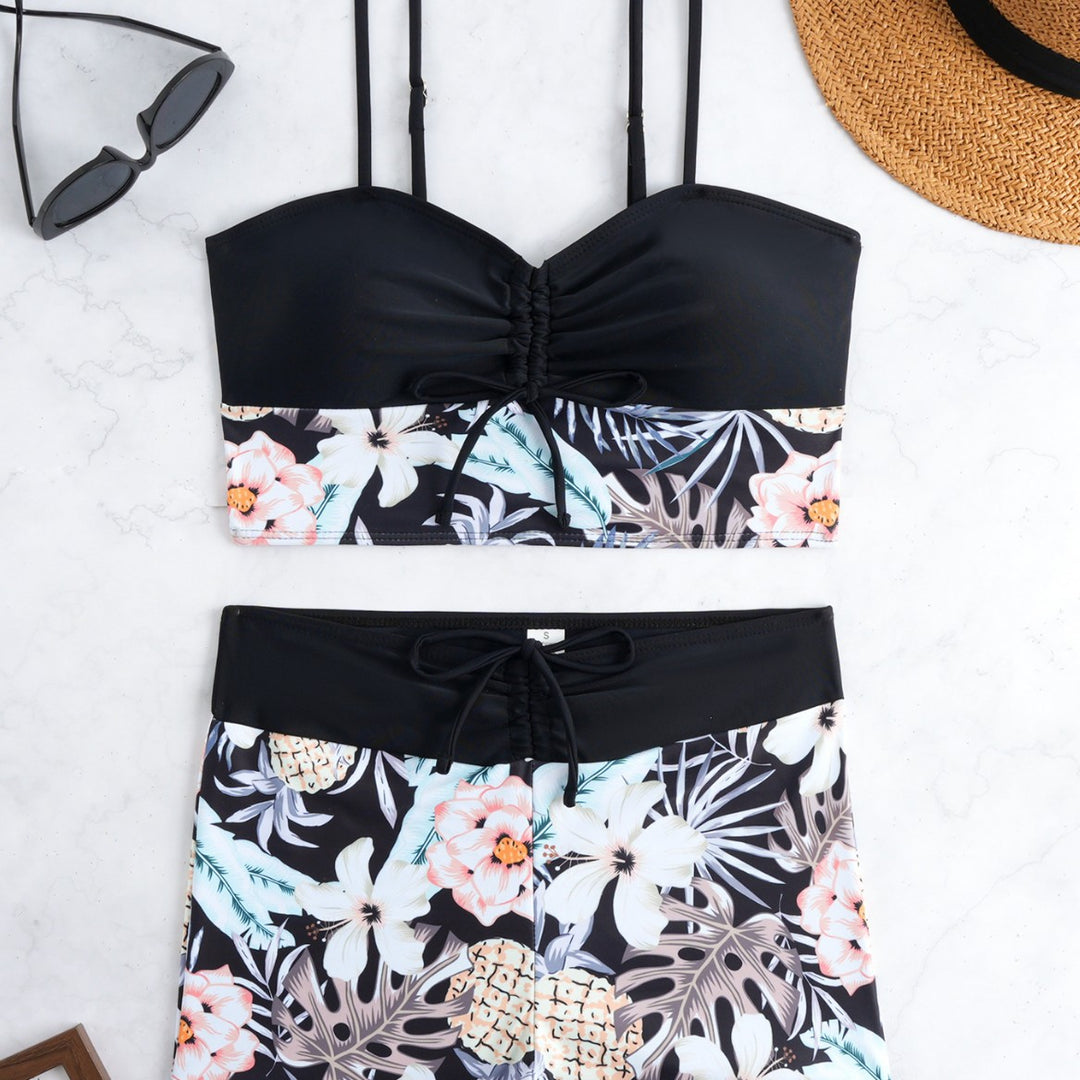 Damen Bikini-Set mit modischer Raffung und hoch taillierter Shorts Echo Archiv