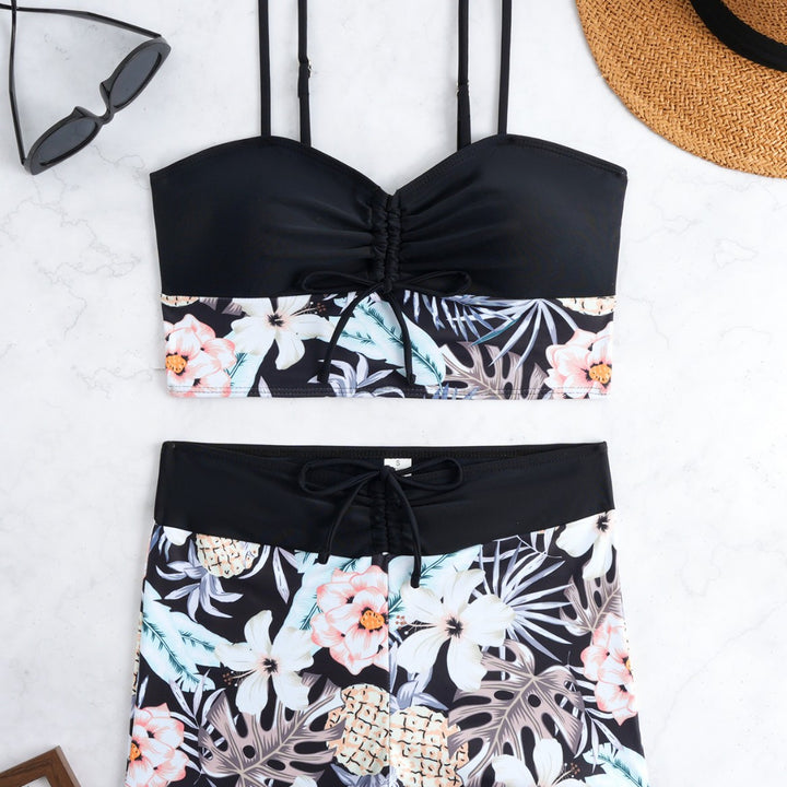 Damen Bikini-Set mit modischer Raffung und hoch taillierter Shorts Echo Archiv