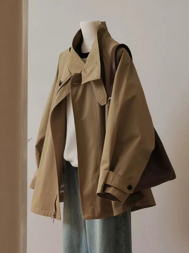 Damen Trench-inspirierte Kurzjacke mit Oversize-Silhouette, Stehkragen und verdecktem Reißverschluss Echo Archiv