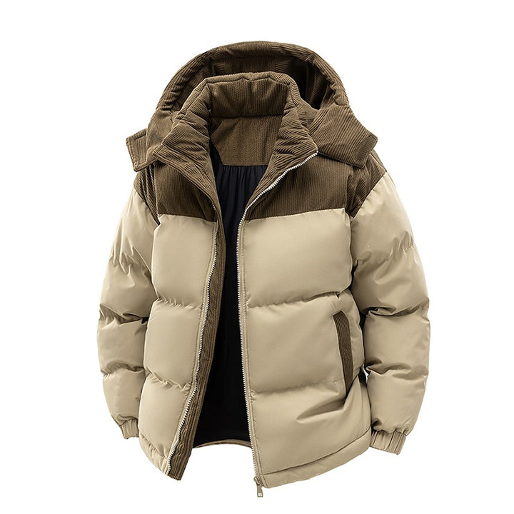Damen Thermo-Puffer-Kurzjacke mit Cord‑Schulter und Kapuzenkragen Echoarchiv