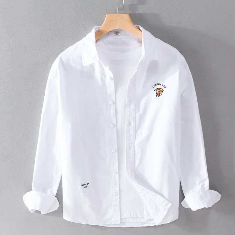 Herren Leichtes Baumwoll-Overshirt im Layering-Look mit Logostickerei und Kentkragen Echoarchiv