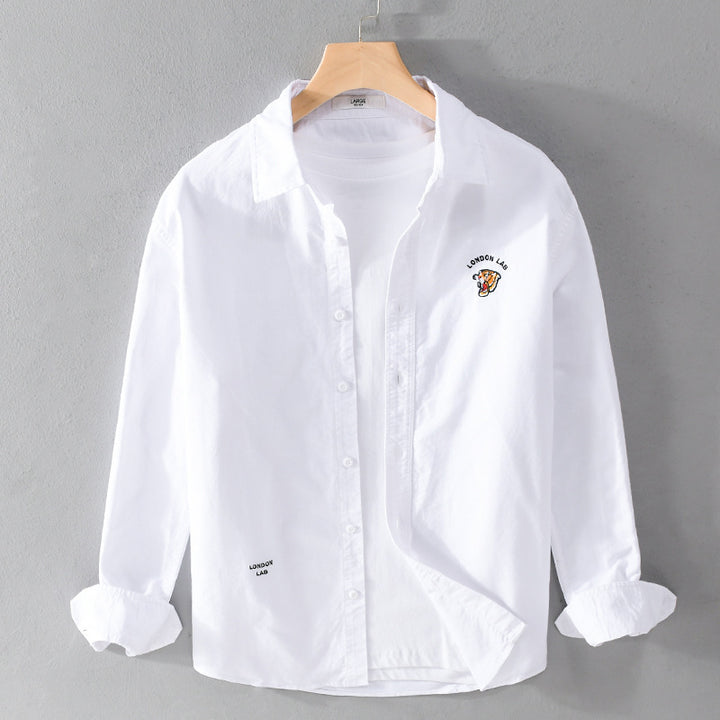 Herren Leichtes Baumwoll-Overshirt im Layering-Look mit Logostickerei und Kentkragen Echoarchiv