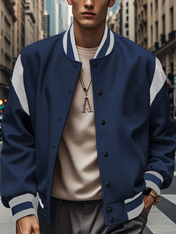 Herren nan leichte Collegejacke im Varsity-Look mit Druckknopfverschluss Rippbündchen und Kontrast-Schulterbesatz Echo Archiv