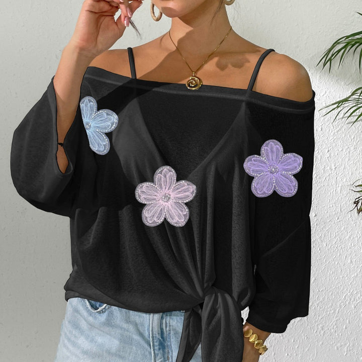 Damen lässiges Oberteil mit floralem Design und seitlichem Knoten Echo Archiv