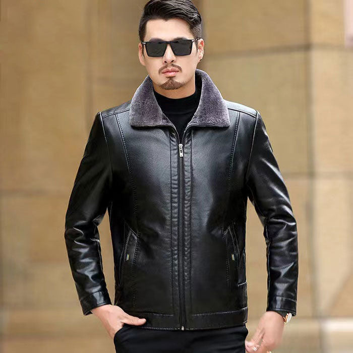 Herren elegante Kunstlederjacke mit wärmendem Kragen Echoarchiv