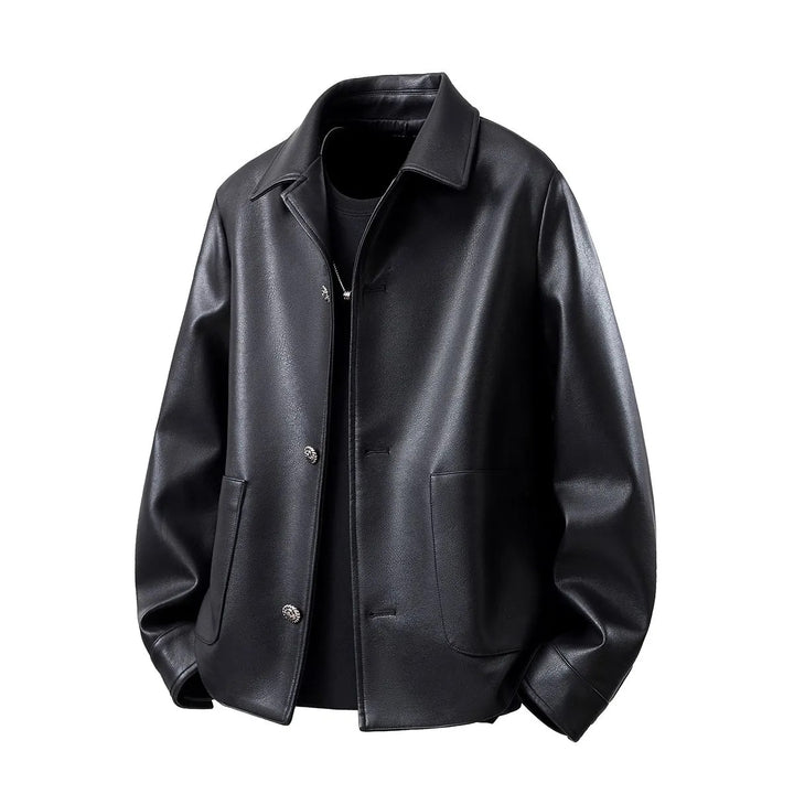 Herren Minimalistische Kunstleder-Überhemdjacke mit feiner Narbung, Metallknöpfen & geradem Schnitt Echoarchiv