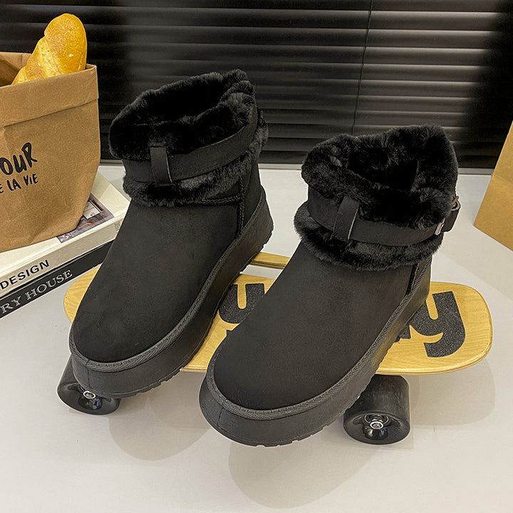 Damen Gefütterte Kurz-Stiefeletten mit Teddyfell-Futter, verstellbarem Schnallenriemen und profilierter Gummisohle – Varelle