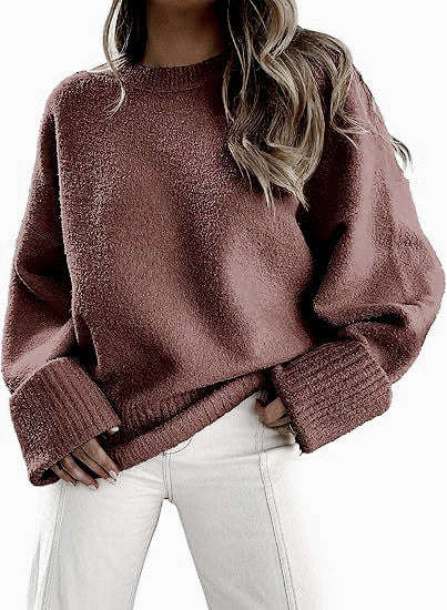 Damen Oversize Bouclé-Strickpullover mit überschnittener Schulter und breiten Bündchen – Mavelle