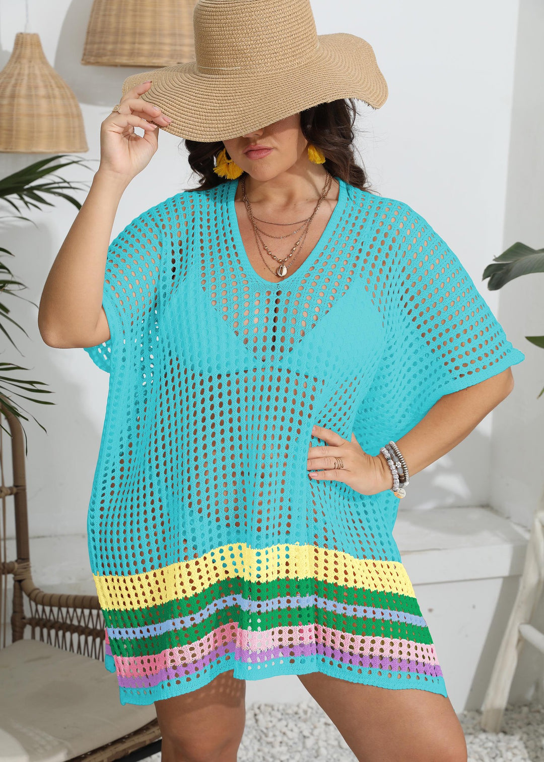 Damen transparenter Strandüberwurf mit buntem Lochdesign Echo Archiv