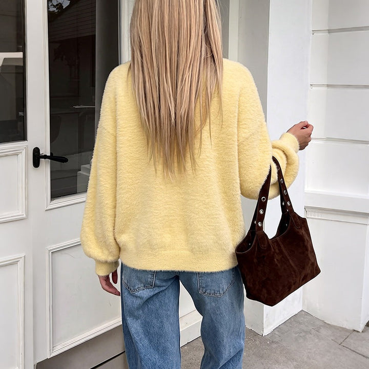 Damen Kuschelige Oversize-Cardigan aus Teddy-Fleece mit V-Ausschnitt, aufgesetzten Taschen & Rippbündchen Echoarchiv