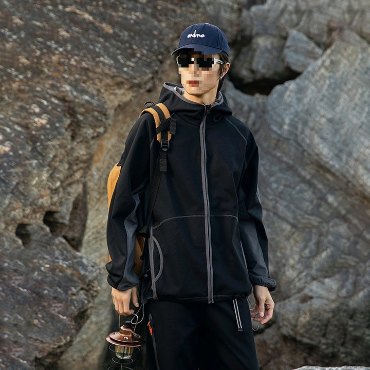 Herren Oversize Outdoor-Fleecejacke mit Kapuze, Ärmel-Reißverschlusstasche & Tunnelzug Echoarchiv