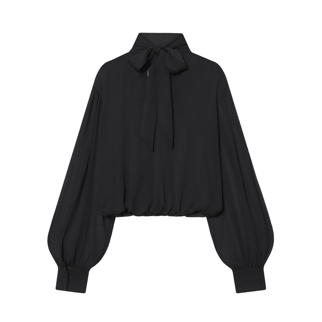 Damen nan drapiertes Cropped-Top mit Rollkragen und Ballonärmeln Echo Archiv