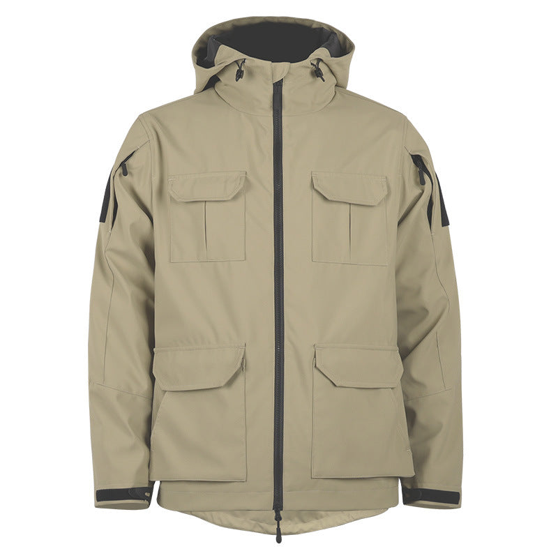 Men's technical hooded utility field jacket with four flap cargo pockets and two-way zipper – Cavarno