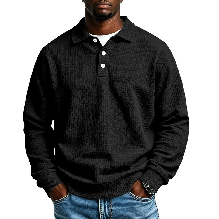 Herren Waffelstrick-Poloshirt mit Knopfleiste und Rippbündchen Echoarchiv