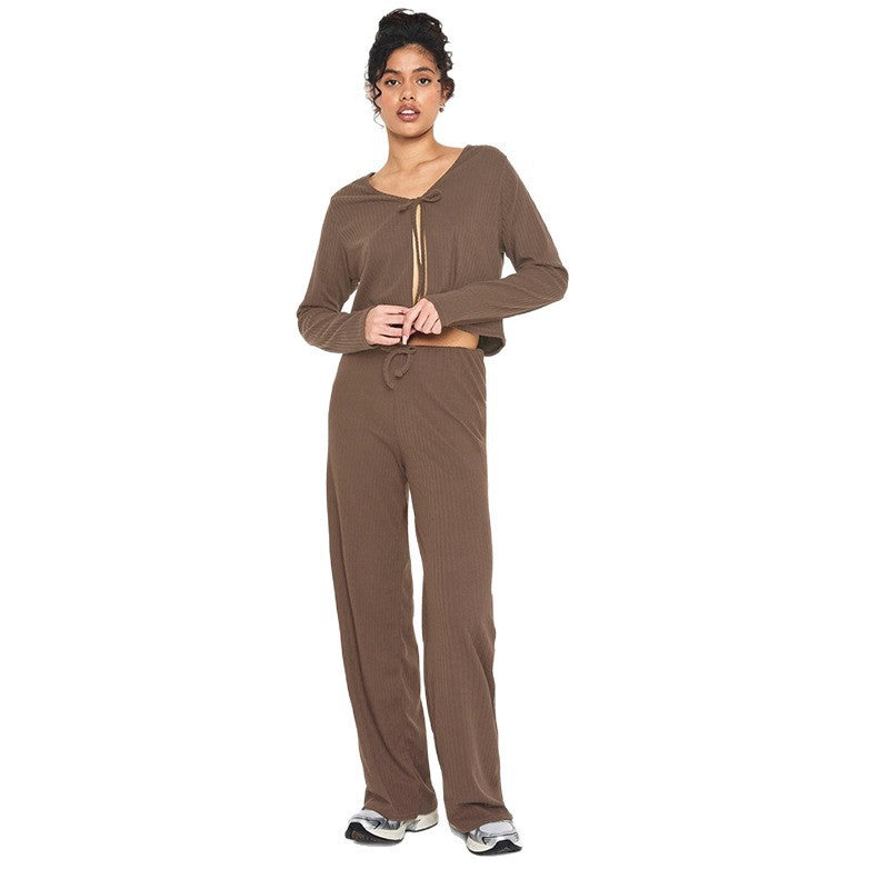 Damen bequemer Strickanzug mit cropped Jacke und weitem Hosenbein Echo Archiv