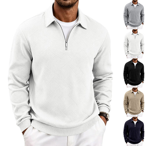 Herren Feinstrukturierter Halbzip-Pullover mit grafischer Waffelstrick-Optik und Stehkragen Echoarchiv