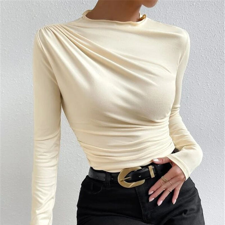 Damen Figurbetontes Langarmshirt mit Seitlicher Raffung und Drapée-Detail – Avérine