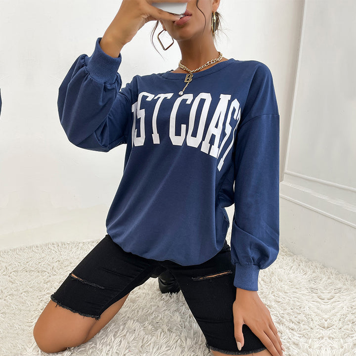 Damen Oversize-Sweatshirt mit College-Print, Rundhalsausschnitt und gerippten Bündchen Echoarchiv