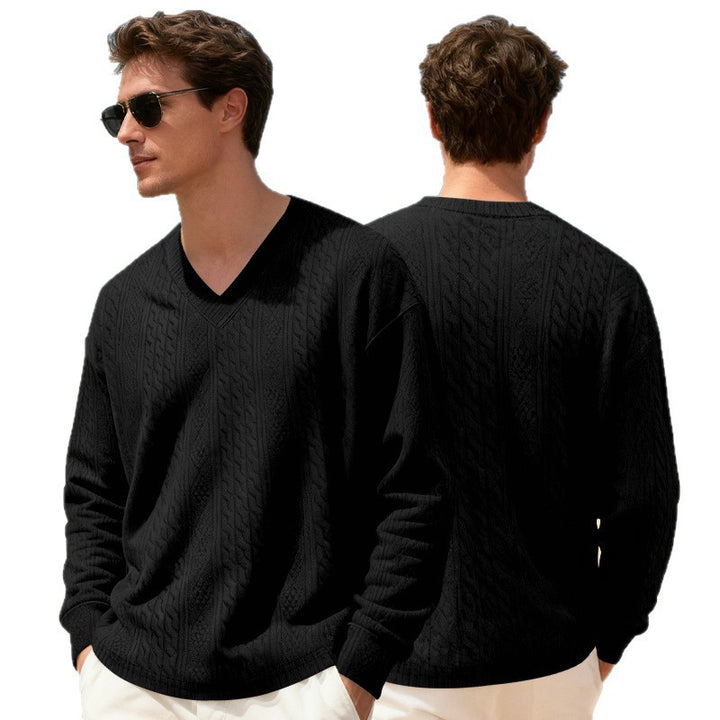 Herren Strickpullover mit V-Ausschnitt und Zopfmuster Echoarchiv