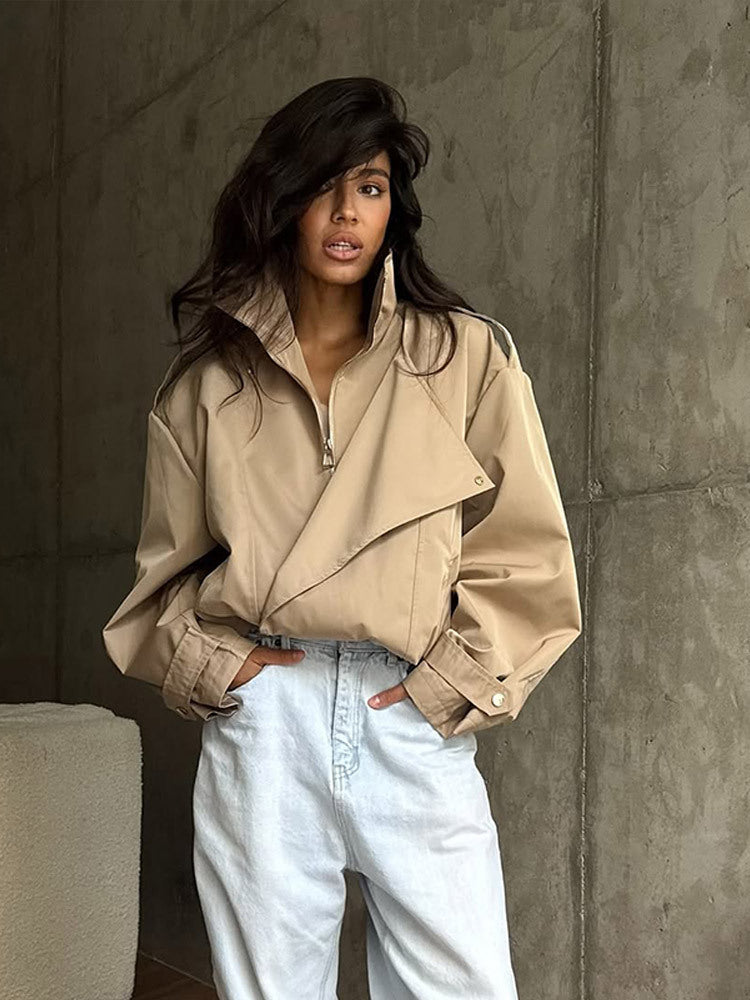 Damen Kurzjacke im Oversize-Look mit weitem Revers und Tunnelzug-Taillierung Echoarchiv