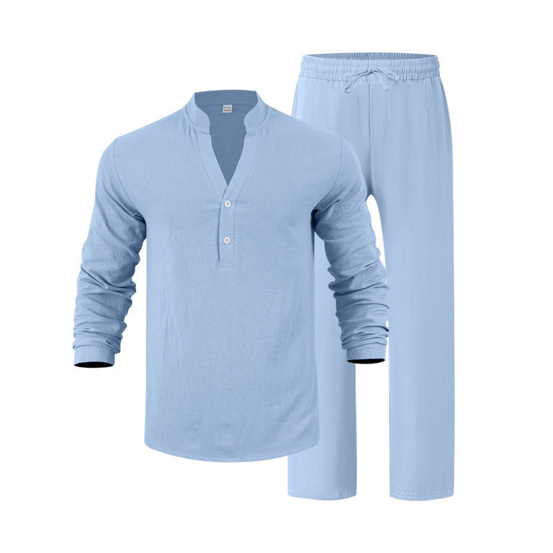 Herren Freizeit-Loungewear-Set mit langärmligem Hemd und bequemen Jogginghosen Echoarchiv