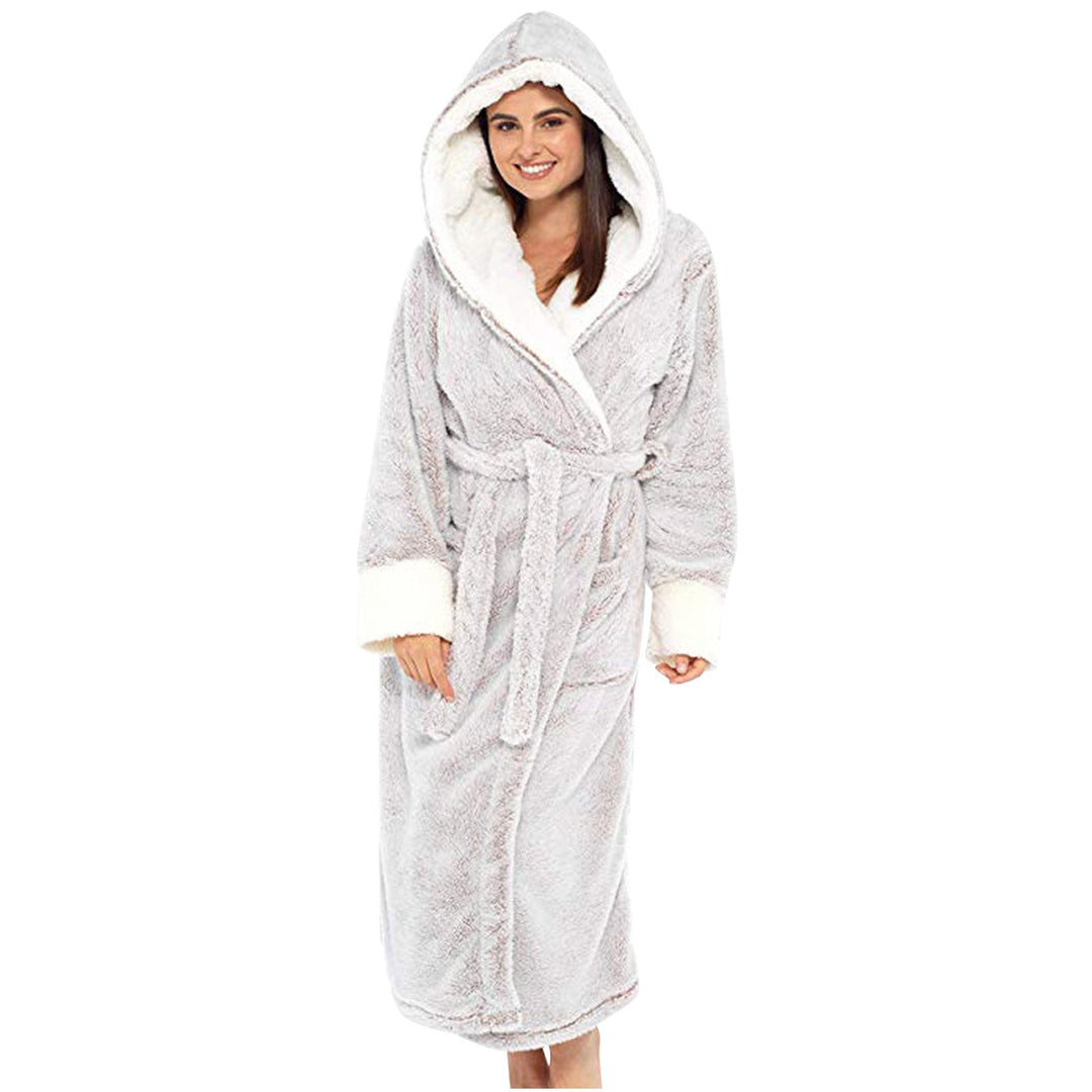 Damen Kuscheliger Fleece-Morgenmantel mit Kapuze und Gürtel Echoarchiv