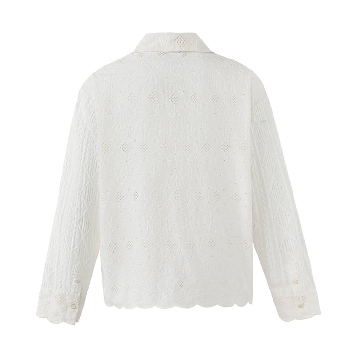 Damen Broderie-Anglaise Overshirt mit Knopfleiste und floraler Lochstickerei Echoarchiv