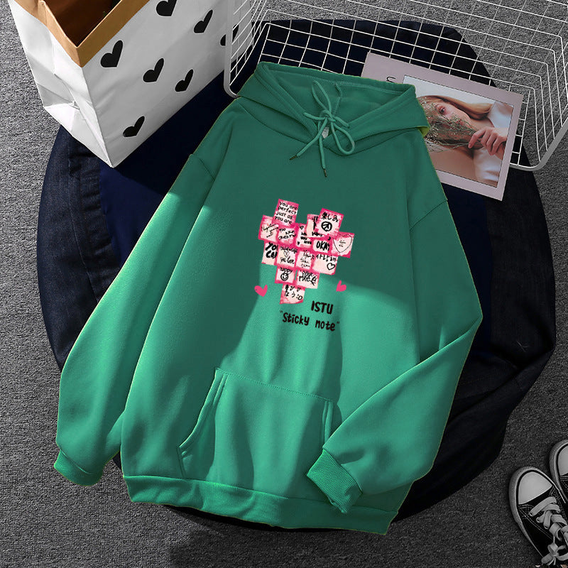 Damen Kapuzenpullover mit Sticky-Note Grafik, Kängurutasche und weichem Fleecefutter – Auréline